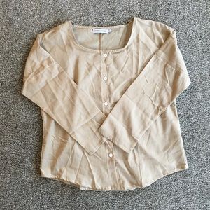 Misslook tan 3/4 sleeve button up dress shirt